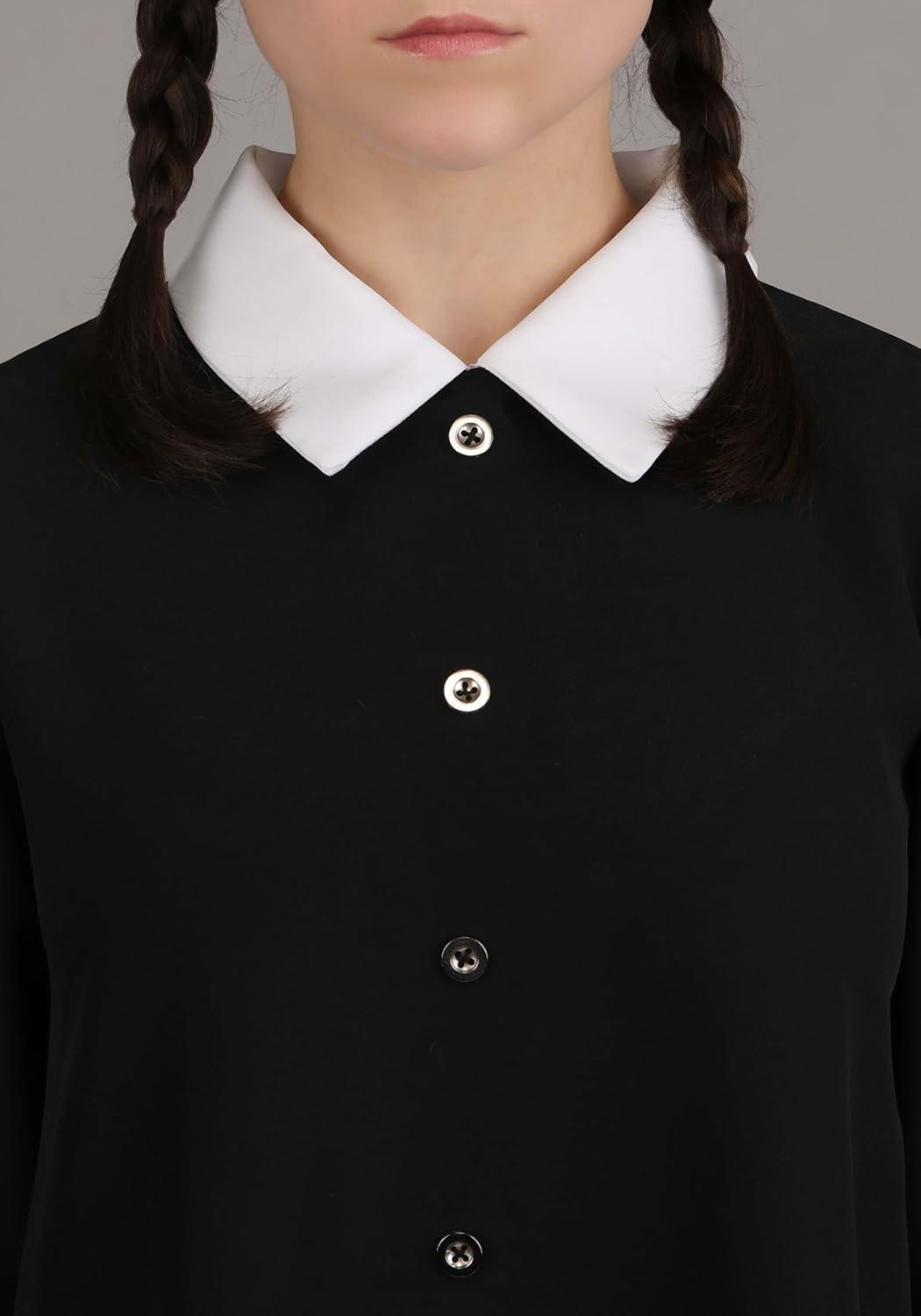 image:imagePlus Size Wednesday Addams Costume for Women 1960s Style Black Dress amp White Collar for Halloween Officially Licensed