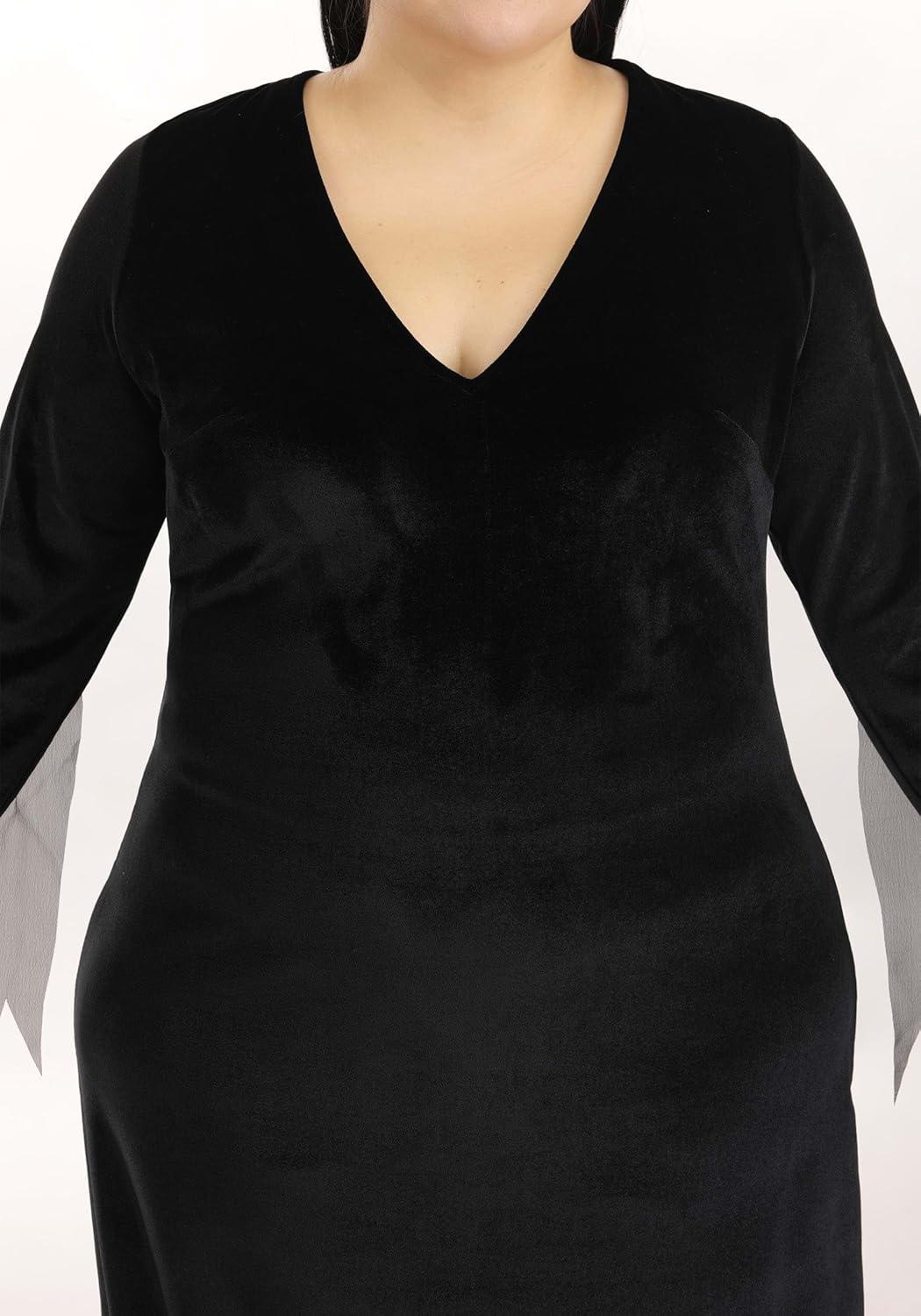 image:imagePlus Size Womens 1960s Morticia Addams Costume Officially Licensed Gothic Dress with Sheer Chiffon Sleeves for Halloween