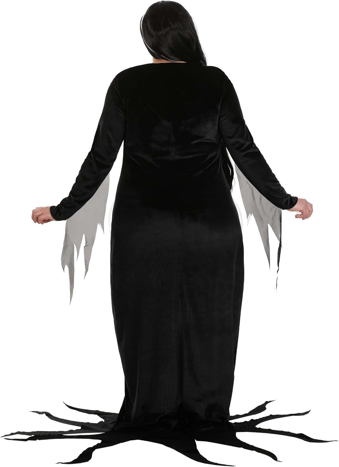image:imagePlus Size Womens 1960s Morticia Addams Costume Officially Licensed Gothic Dress with Sheer Chiffon Sleeves for Halloween