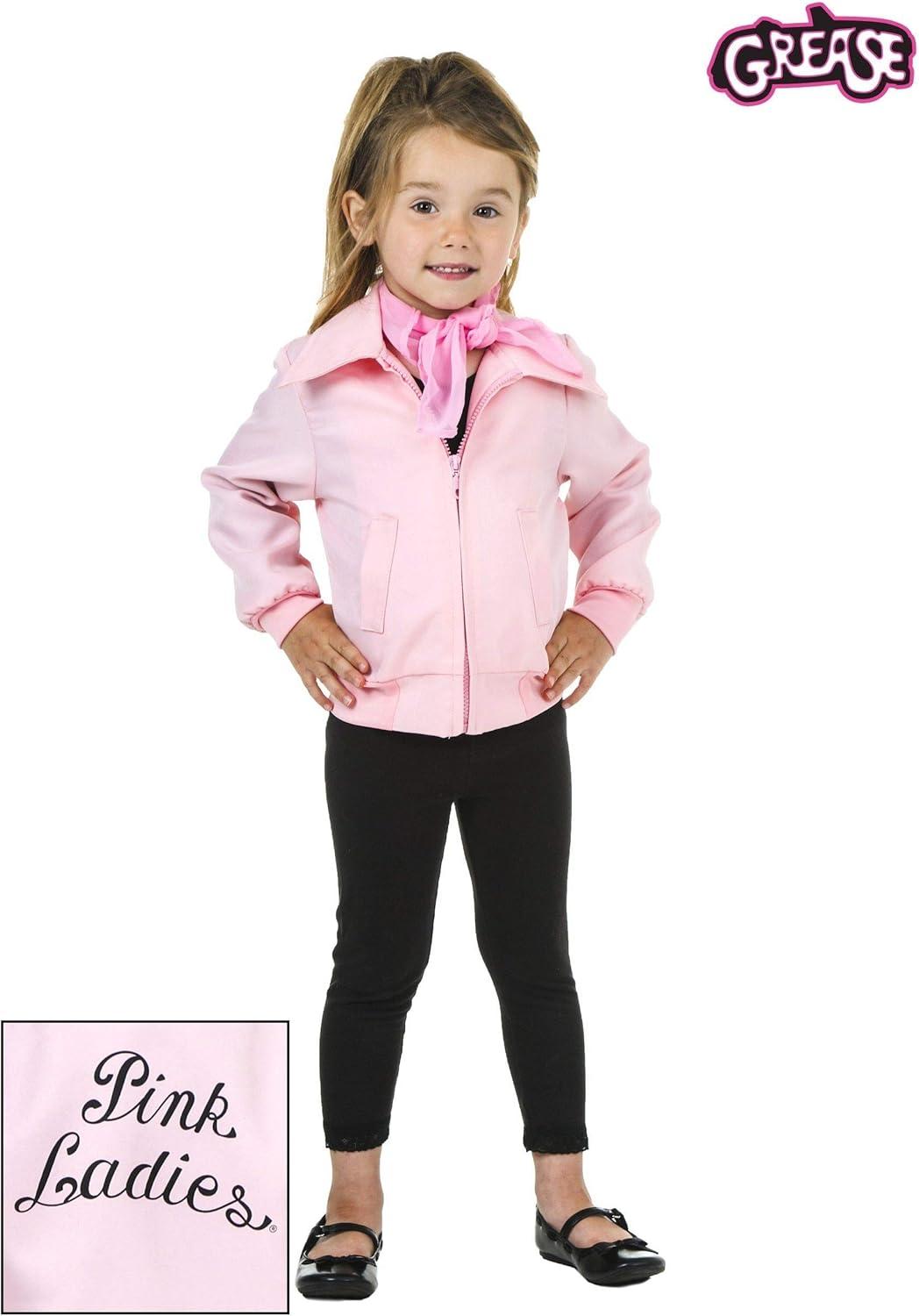 image:imageToddler Pink Ladies Jacket Costume Pink Polyester Pink Ladies Jacket with Printed Back Chiffon ScarfPink