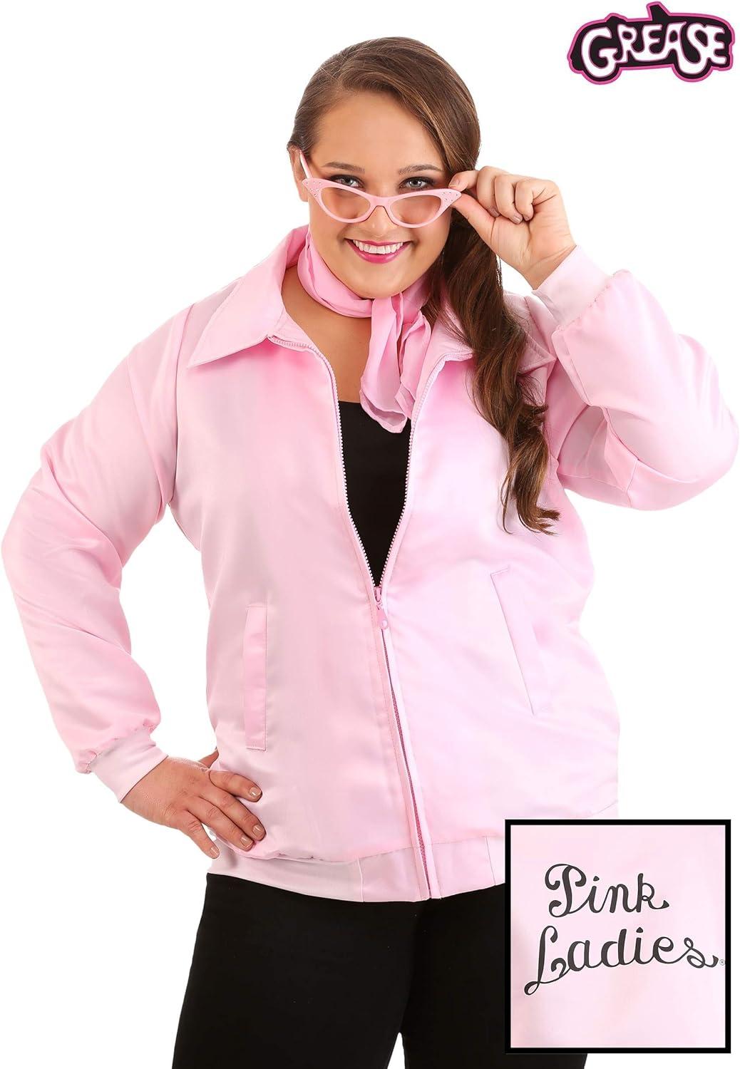 image:imageWomens Plus Size Grease Pink Ladies Costume Jacket With Scarf Iconic Movie Outfit AccessoryCostume