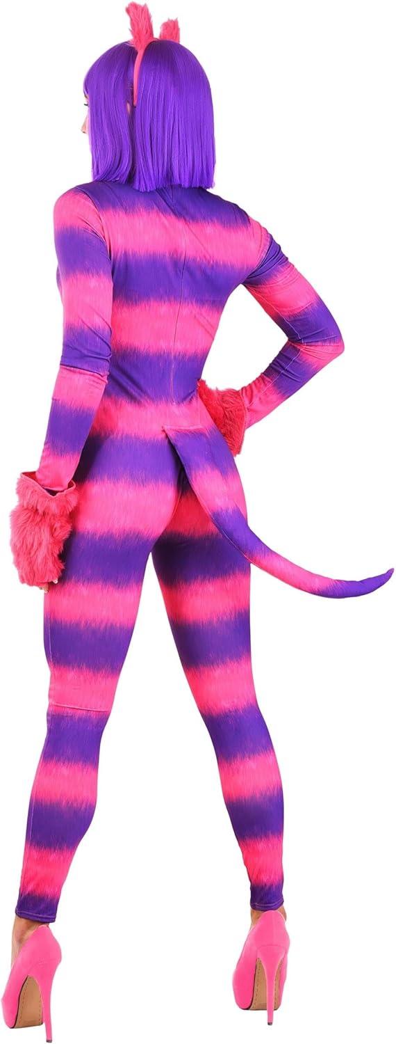 image:imageWomens Sexy Cheshire Cat Bodysuit Costume Wonderland Striped Storybook Cat Bodysuit wTail Ears amp Gloves