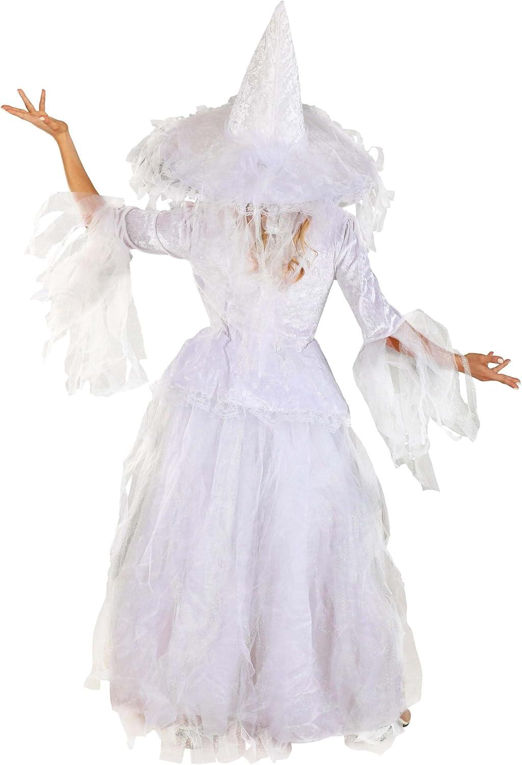 image:imageWomens White Witch Costume Dress Elegant White Fairy Cosplay Outfit for Halloween