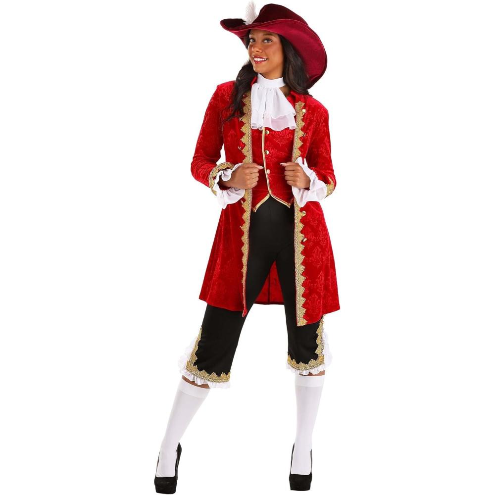 image:imageDeluxe Womens Captain Hook Pirate Costume High Sea Halloween amp Cosplay Outfit With Jacket Vest Jabot Pants Hat