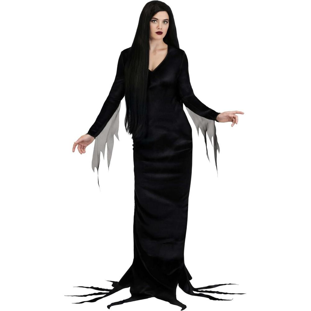 image:imageFun Costumes Womens 1960s Morticia Addams Costume Long Black Dress with Fringe Sleeves