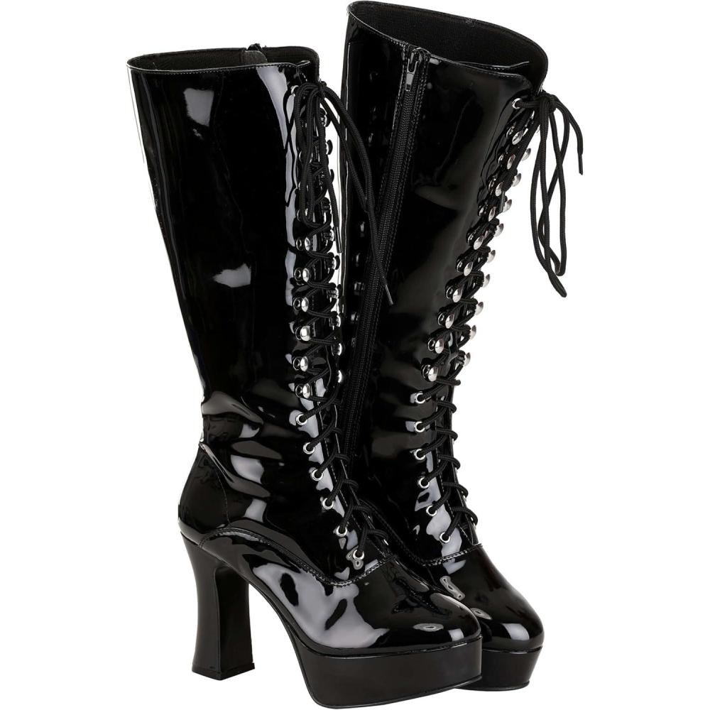 image:imageFun Costumes Womens Sexy Black Faux Leather Knee High Boots Size 8Size 6