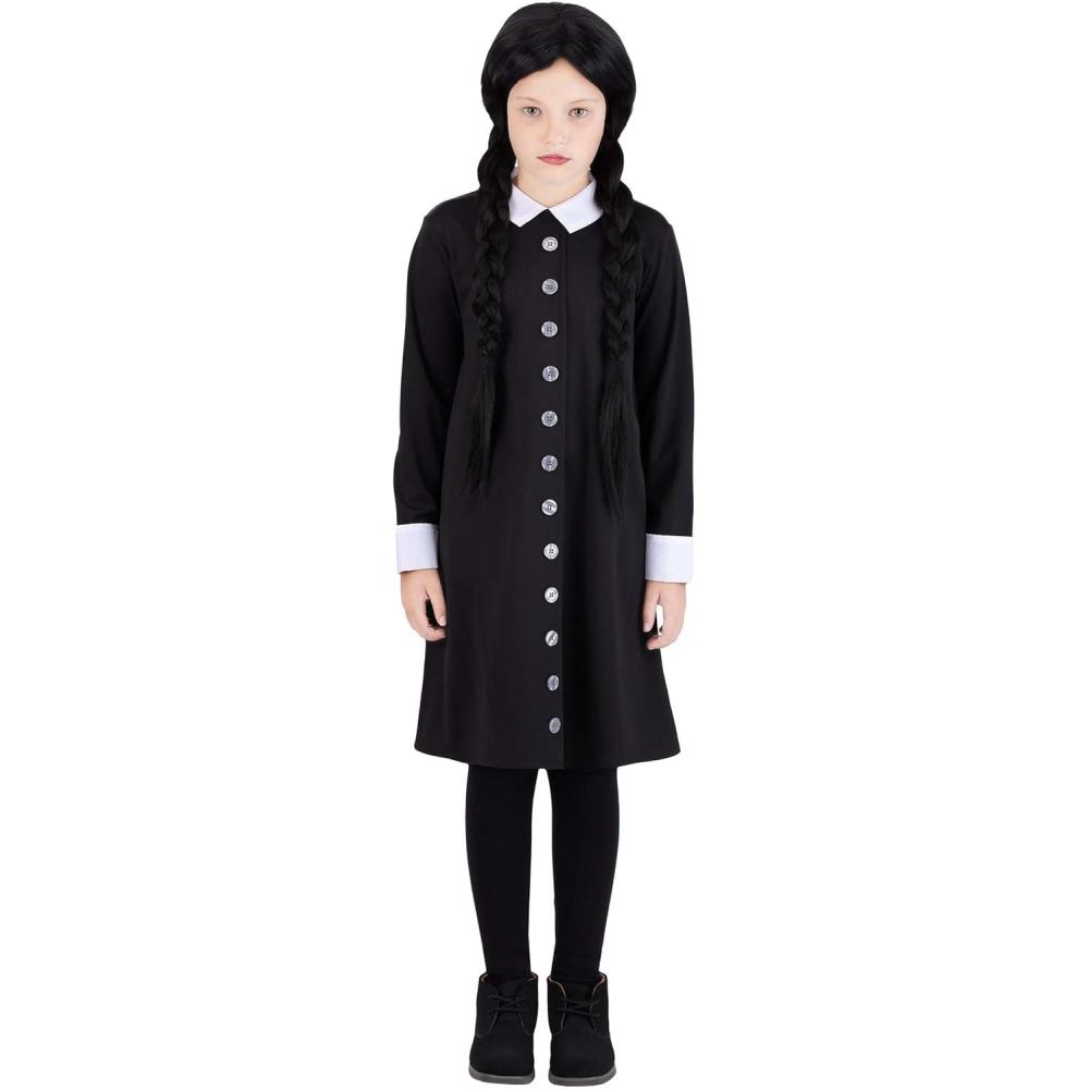 image:imageGirls Addams Family Wednesday Costume Black Dress with White Collar and Cuffs Classic TV Character Outfit