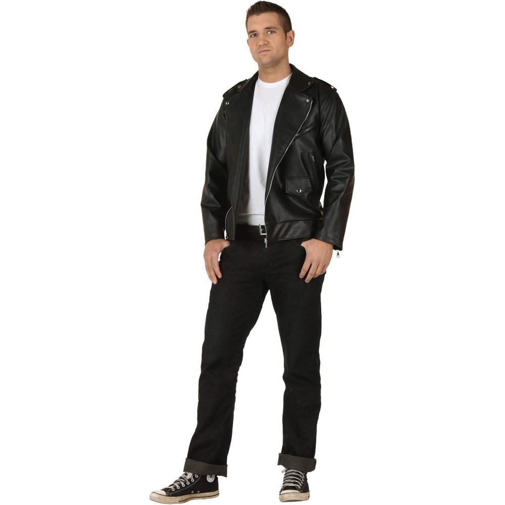 image:imageGrease Adult TBirds Embroidered Jacket Costume Mens Black 50s Pleather Biker JacketBundle