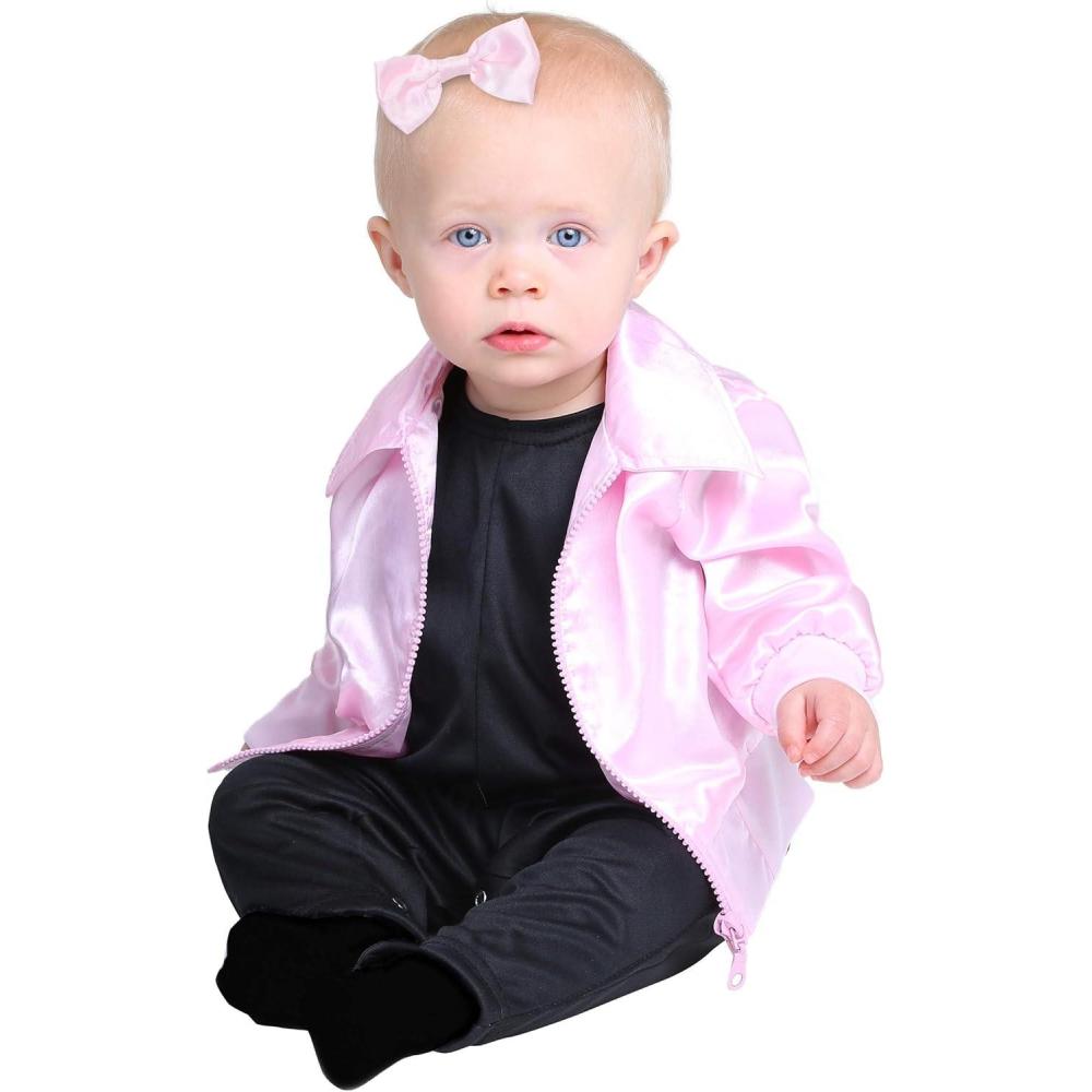 image:imageGrease Pink Ladies Costume For Infants Rydell High Pink Lady Baby Outfit With Jumpsuit Printed Jacket And Bow Clip