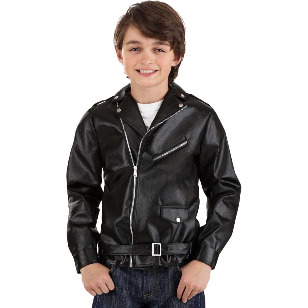 image:imageKids Grease Jacket Black TBirds Halloween Costume with Off Center Zipper and Printed Logo Details