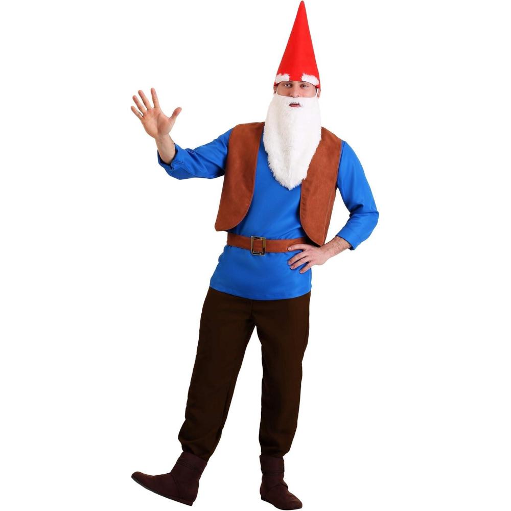 image:imageMens Gnome Costume with Tunic Faux Leather Vest Red Hat with Eyebrows amp Beard with Mustache Adjustable Belt