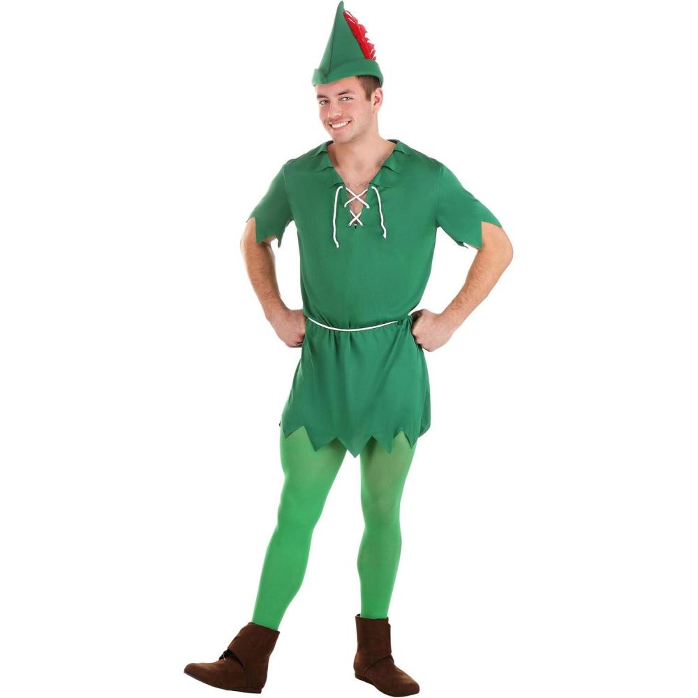 image:imageMens Storybook Peter Pan Costume Leader Of The Lost Boys Outfit With Tunic Tights Bycocket Style Hat And A Tie Cord BeltMedium