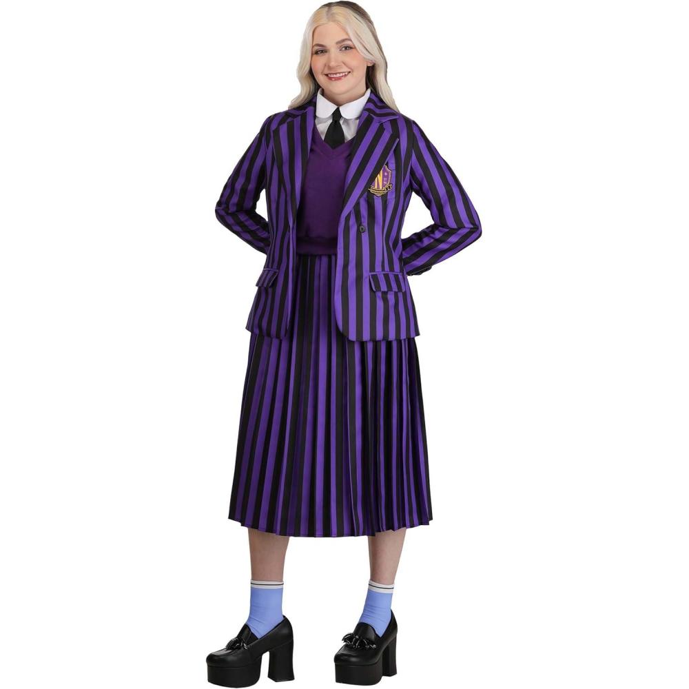image:imageNevermore Academy Enid Sinclair Womens Costume with Shirt Vest Jacket Skirt and Tie for Halloween Cosplay Fun