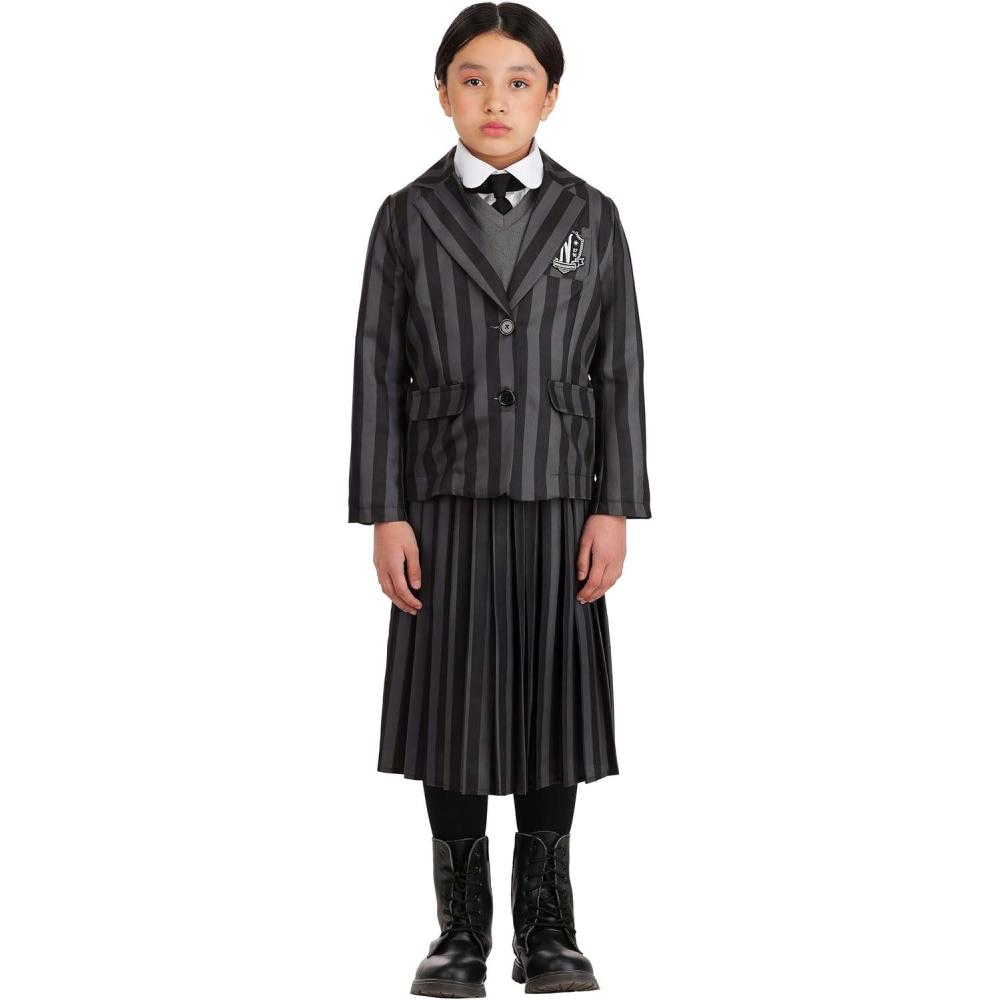 image:imageNevermore Academy Wednesday Addams Costume for Girls with Blazer Shirt Vest Skirt and Tie  Halloween Uniform Outfit