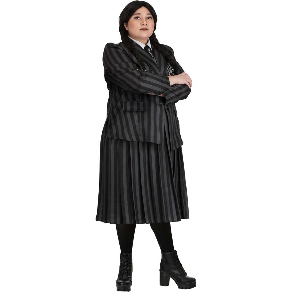 image:imageNevermore Academy Wednesday Addams Costume for Plus Size Women with Blazer and Accessories  Halloween Uniform Outfit