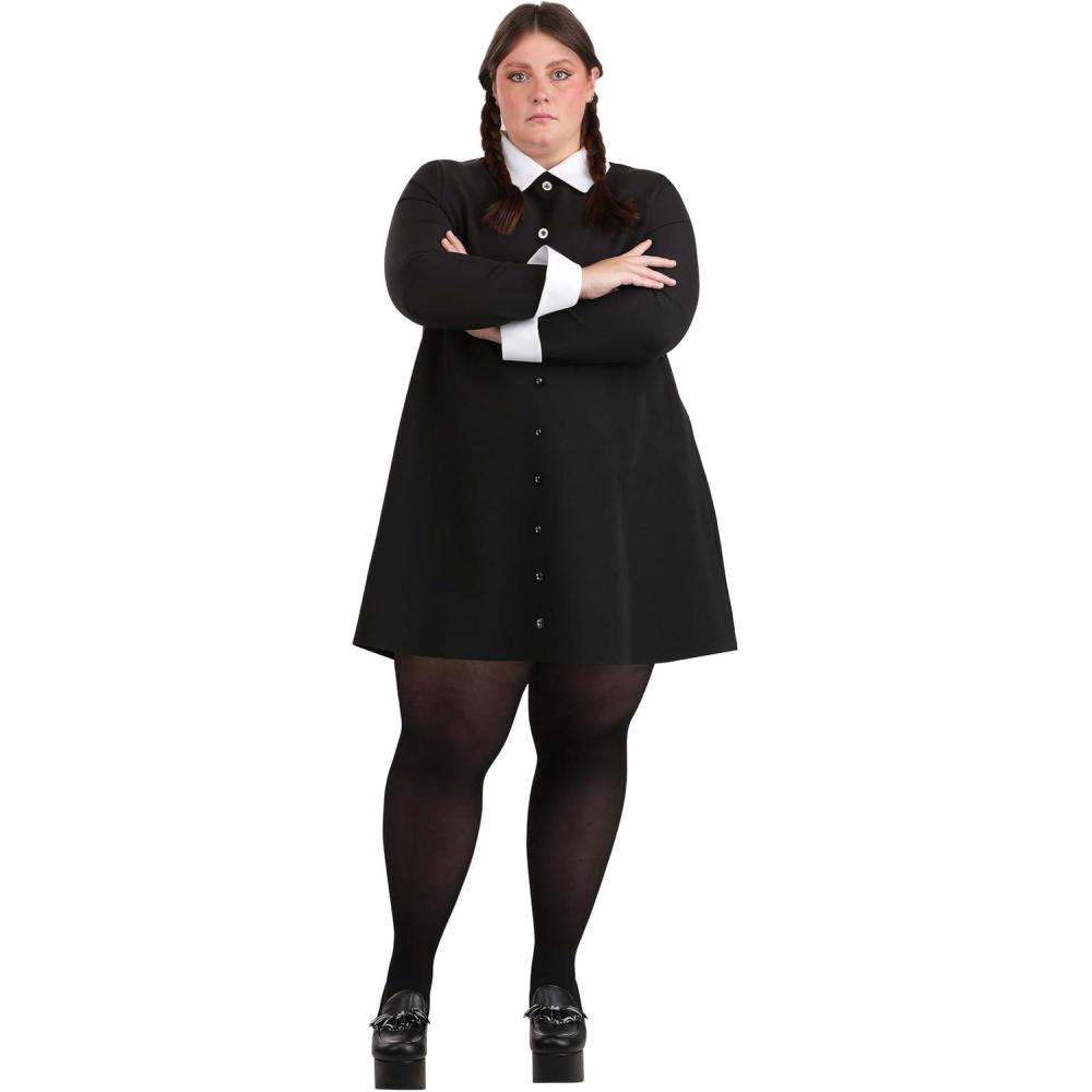 image:imagePlus Size Wednesday Addams Costume for Women  1960s Style Black Dress amp White Collar for Halloween  Officially Licensed