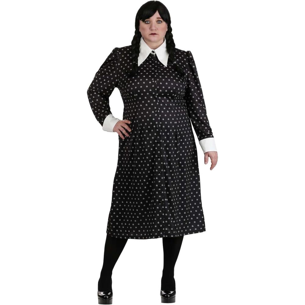 image:imagePlus Size Wednesday Addams Polka Dot Costume for Women Halloween Party Outfit Gothic Movie amp TV Show Character Dress