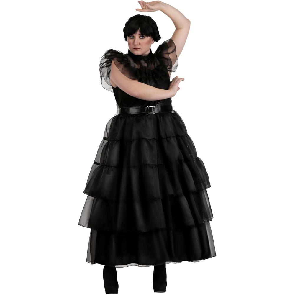 image:imagePlus Size Wednesday Addams RaveN Dance Costume for Women with Belt amp Layered Skirt Perfect for Halloween Cosplay