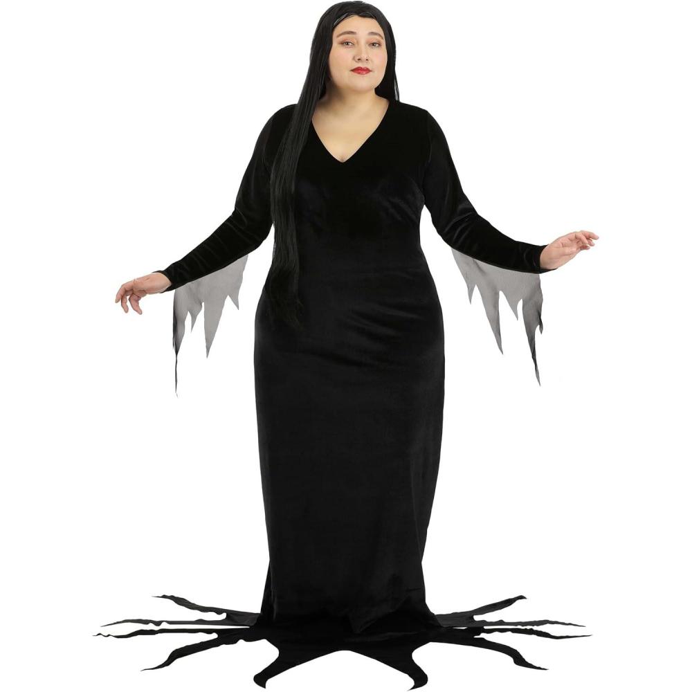 image:imagePlus Size Womens 1960s Morticia Addams Costume Officially Licensed Gothic Dress with Sheer Chiffon Sleeves for Halloween