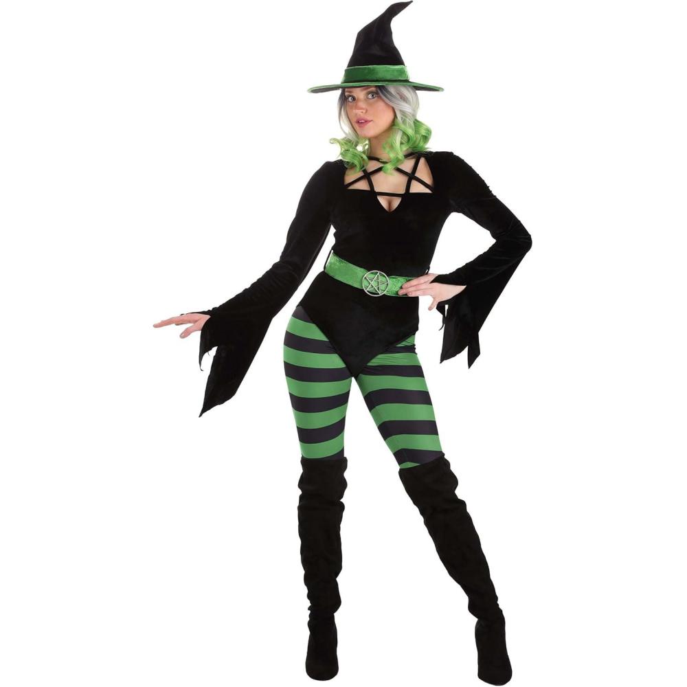 image:imageSpellbinding Womens Moonstruck Witch Costume  Sexy Romper Star Cross Detail Jersey Leggings