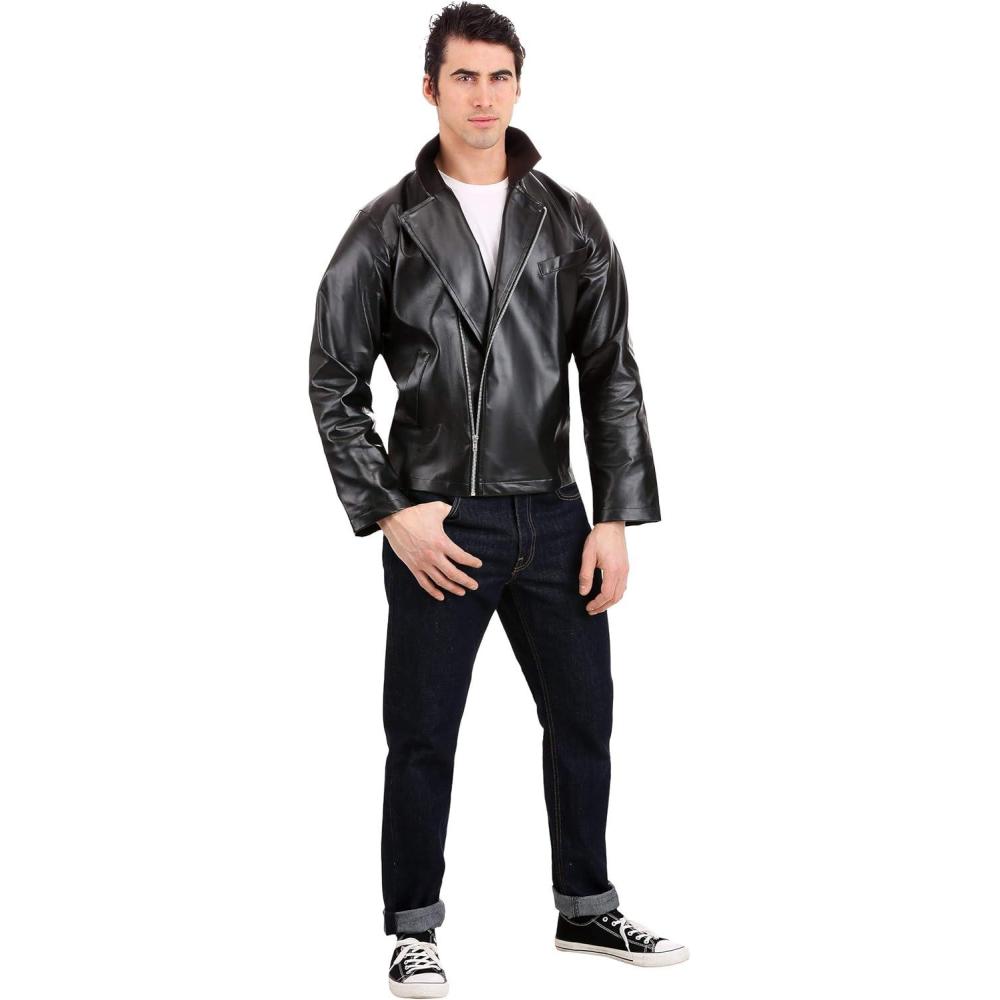 image:imageTBirds Jacket for Men  Adult Grease Costume  50s Sock Hop Dance Outfit  Danny Zuko Faux Leather CoatBundle W Wig
