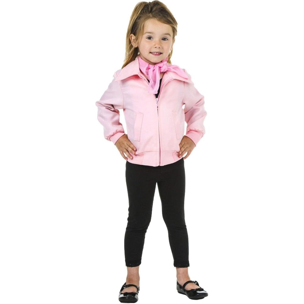 image:imageToddler Pink Ladies Jacket Costume Pink Polyester Pink Ladies Jacket with Printed Back Chiffon ScarfPink