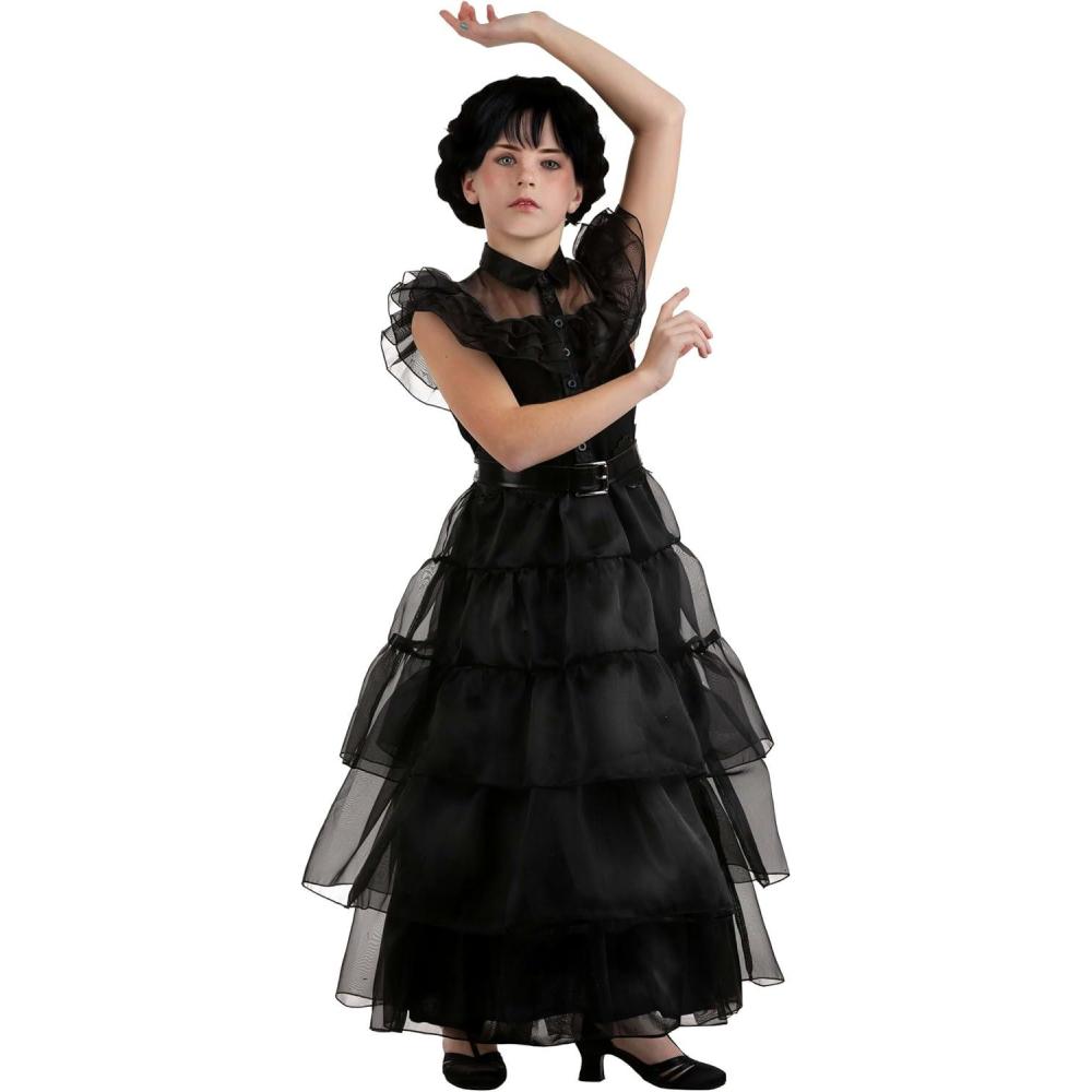 image:imageWednesday Addams RaveN Dance Dress with Belt  Kids Gothic TV Character Halloween Costume Outfit Play Pretend