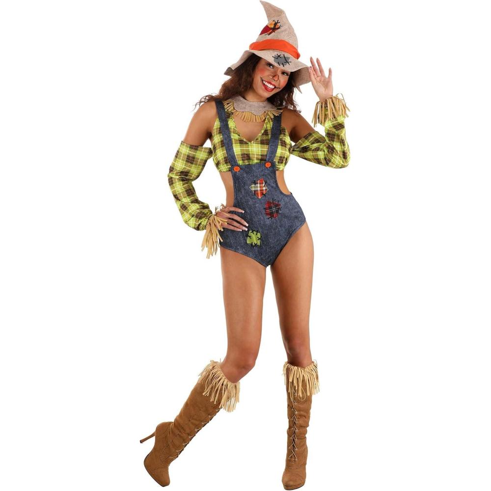 image:imageWomens Alluring Country Scarecrow Costume Adult Flannel Crow Scaring Cosplay Outfit Straw Farm Jumper