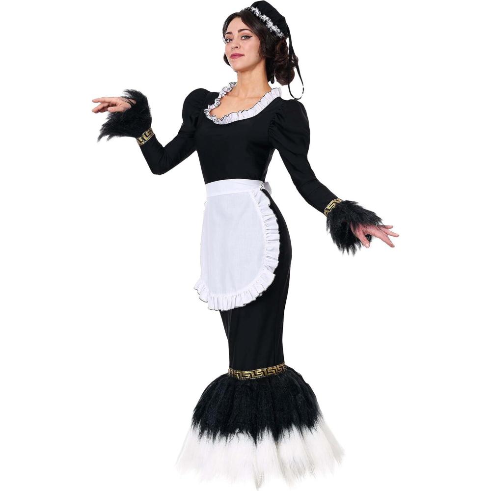 image:imageWomens French Feather Duster Halloween Costume Classic French Maid Uniform with Dress Apron amp Hat for Themed EventsBundle W Duster