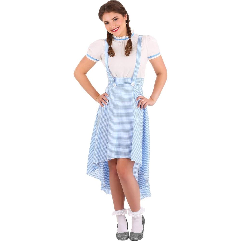 image:imageWomens Kansas Girl High Low Costume  Blouse with Velvet Collar amp Gingham Pinafore Skirt HiLo Design