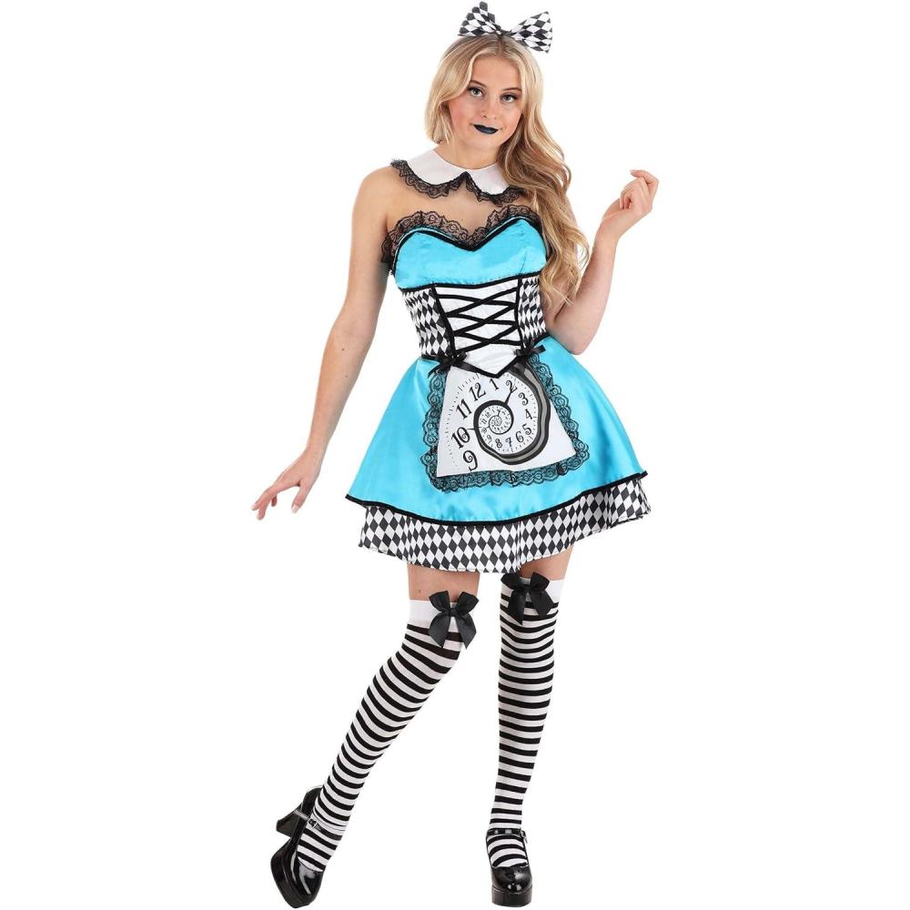 image:imageWomens Sexy Dark Alice Costume Dress with Apron Collar Headband and Stockings  Gothic Wonderland Style