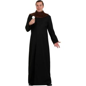 Addams Family Mens Uncle Fester Costume with Black Coat and Light Up Bulb Accessory | Creepy Halloween Cosplay Outfit