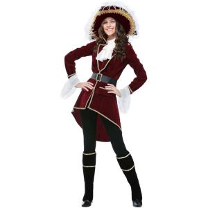 Adult Captain Hook Costume Womens, Neverland Fancy Maroon Pirate Halloween Outfit(Costume)