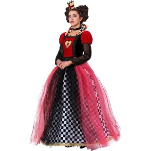 Adult Ravishing Queen of Hearts Costume Womens, Fancy Checkered Dress Halloween Outfit, Red and Black Villain(Clothingaccessories)