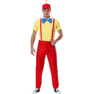 Adult Tweedle Dee/Dum Outfit for Men, Colorful Suspender Halloween Costume, Identical Twins with Peculiar hats