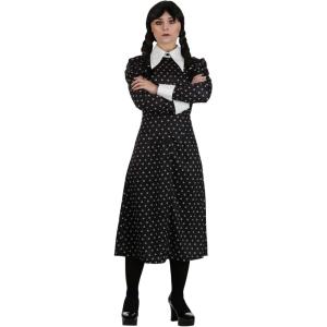 Adult Wednesday Addams Polka Dot Costume for Women | Halloween Party Outfit | Gothic Movie & TV Show Character Dress