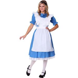 Alice in Wonderland Adult Alice Dress Costume Womens, Pretty Blue Puffed Sleeve Halloween Dress