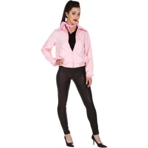 Deluxe Pink Ladies Jacket | Adult Grease Costume | Women’s 50s Sock Hop Movie Attire | Includes Neck Scarf(Pink)