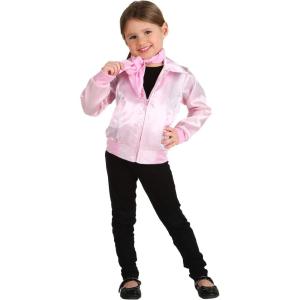 Fun Costumes Grease Toddler’s Pink Ladies Jacket Costume, Retro 1950’s Greaser Satin Sweatshirt Halloween Outfit