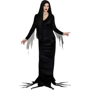 Fun Costumes Women’s 1960s Morticia Addams Costume – Long Black Dress with Fringe Sleeves