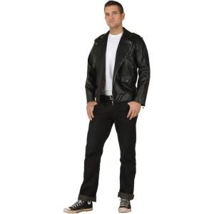 Grease Adult T-Birds Embroidered Jacket Costume Mens, Black 50’s Pleather Biker Jacket(Bundle)