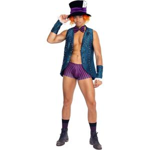 Hunky Mad Hatter Costume for Men – Wonderland Hot Tea Party, Men’s Mad Hatter Adult Costume Medium Blue