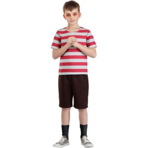 Kids Addams Family Pugsley Costume | Boys Gothic Character Striped Shirt and Shorts for Halloween