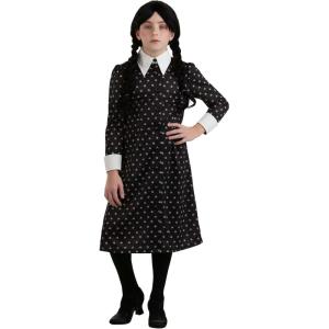 Kids Wednesday Addams Polka Dot Costume for Girls | Halloween Party Outfit | Gothic Movie & TV Show Character Dress