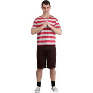 Men’s Addams Family Pugsley Costume | Adult Striped Shirt with Shorts for Halloween Cosplay