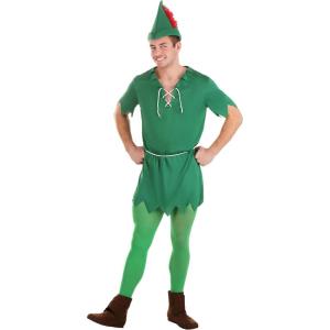 Mens Storybook Peter Pan Costume, Leader Of The Lost Boys Outfit With Tunic, Tights, Bycocket Style Hat, And A Tie Cord Belt(Medium)