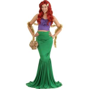 Mermaid Dress Costume for Women | Adult Sea Princess Outfit with Tail Skirt and Starfish Hair Clip(Mermaid Dress Costume)