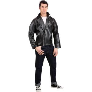 T-Birds Jacket for Men | Adult Grease Costume | 50s Sock Hop Dance Outfit | Danny Zuko Faux Leather Coat(Bundle W/ Wig)