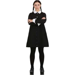 Wednesday Addams Costume for Women – 1960s Style Black Dress with White Collar for Halloween – Officially Licensed