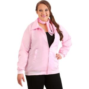 Womens Plus Size Grease Pink Ladies Costume Jacket With Scarf | Iconic Movie Outfit Accessory(Bundle W/ Glasses)